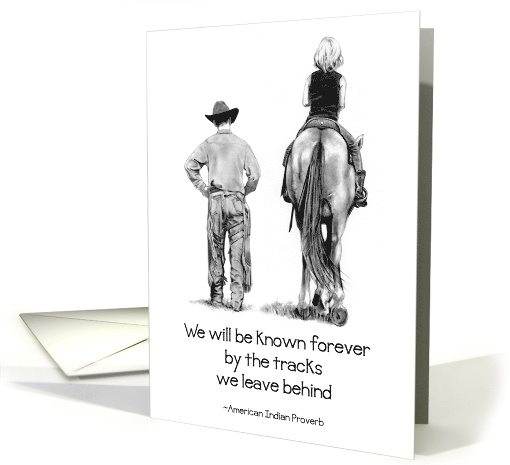 Happy Retirement Tracks We Leave Behind Cowboy and Horse Rider card