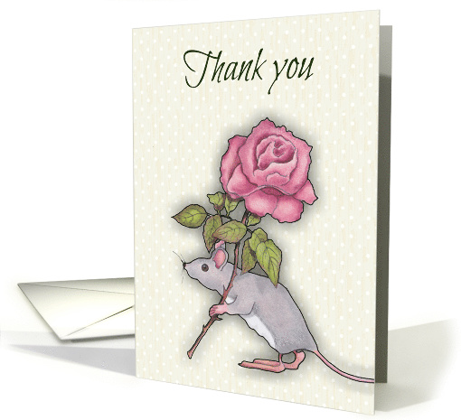 Thank You, General, Cute Mouse With Big Pink Rose, Blank Inside card