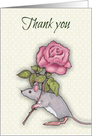 Thank You, General, Cute Mouse With Big Pink Rose, Blank Inside card
