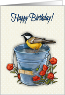 Birhday, General, Bird on a Pail with Red Poppies, Flowers, Art card