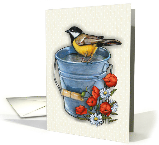 Blank, All Occasion, Bird on Pail, Poppies and Daisies,... (1625184)