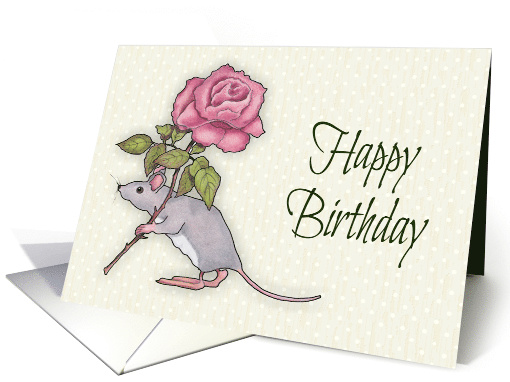 Coronavirus Happy Birthday, Quarantine Mouse With Pink Rose card