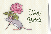 Coronavirus Happy Birthday, Quarantine Mouse With Pink Rose card