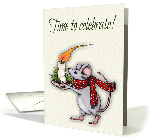 Christmas, Time To Celebrate, Mouse Carrying Flaming Candle card