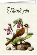 Thank you, General Thanks, Bird With Flowers, Ladyslippers, Tiny Dots card