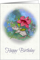 Happy Birthday, General Birthday, Mouse with Lily in Garden card