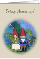 Happy Anniversary, Marriage, Gnome Couple with Butterfly Illustration card