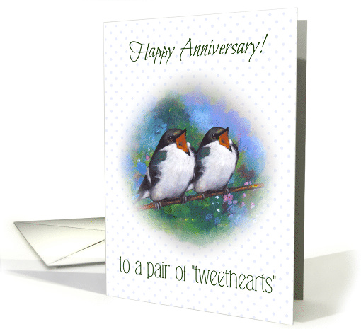 Happy Anniversary, Marriage, Singing Birds Tweethearts Pun Humor card