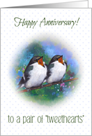 Happy Anniversary, Marriage, Singing Birds Tweethearts Pun Humor card