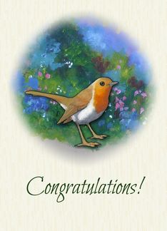 General Congratulations, Blank Inside, Robin in the Garden Painting