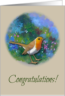 Congratulations on Weight Loss, Robin in Flower Garden Art card
