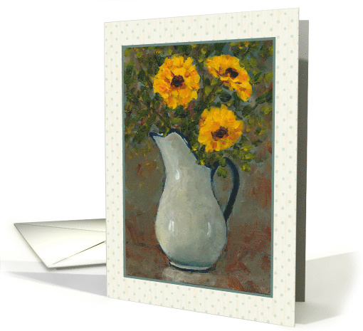 Coronavirus Missing You with Yellow Flowers in Old Enamel Pitcher card