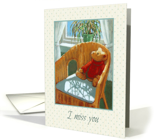 Coronavirus I Miss You with Teddy Bear by Sunny Window, Tiny Dots card