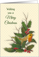 Merry Christmas With English Robin And Holly and Berries card