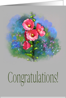 General Accomplishment Congratulations Pink Hollyhocks Floral Painting card