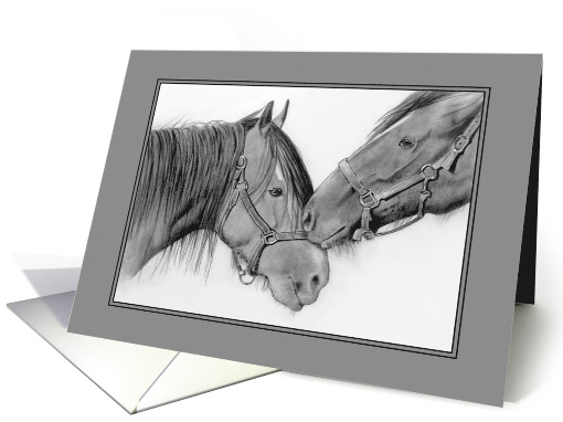 Horses Nuzzling Pencil Drawing Bank Inside Any Occasion, Animals card