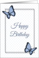 Happy Birthday General With Blue Butterflies And Tiny Dots, Elegant card