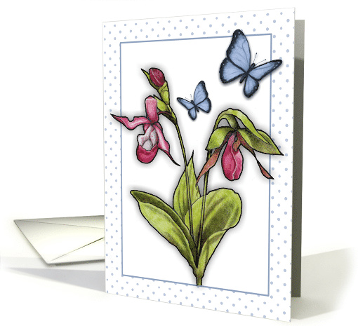 Any Occasion Blank Inside With Pink Ladyslipper And Blue... (1636734)