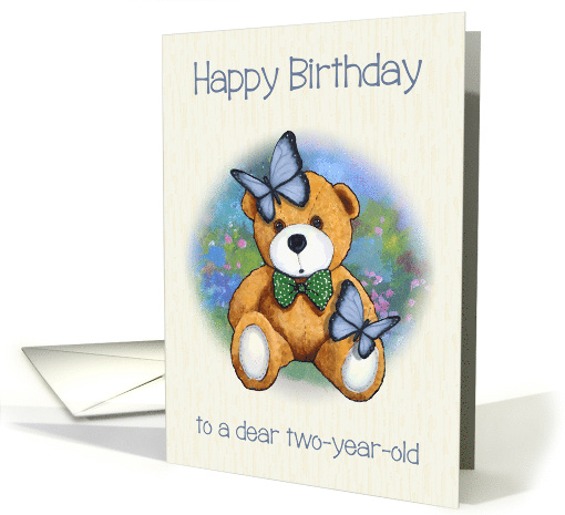 Happy Birthday Two-Year-Old With Teddy Bear and Butterflies card