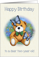 Happy Birthday Two-Year-Old With Teddy Bear and Butterflies card