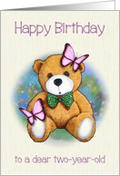 Happy Birthday Two-Year-Old With Teddy Bear and Butterflies card