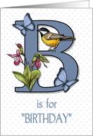 B is for Birthday, General With Decorated Letter, Bird Butterflies card
