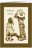 Birthday For Girl, Something’s Coming! Western Art Girls Looking Up card