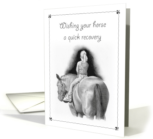 Get Well To Your Horse, Pencil Drawing of Girl on Horseback card