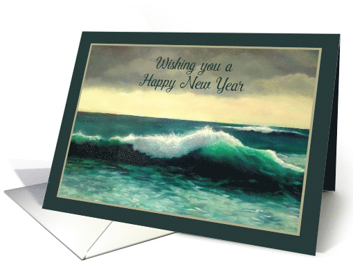 Happy New Year, Better Year Ahead With Painting of Crashing Wave card