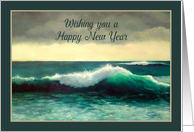 Happy New Year, Better Year Ahead With Painting of Crashing Wave card