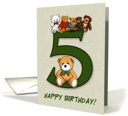 Fifth Birthday, Five Year Old Number Five with Teddy Bears card