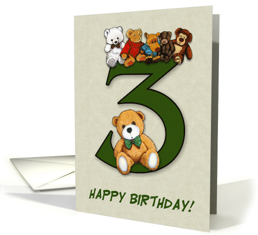 Third Birthday, Three Year Old Number Three with Teddy Bears card