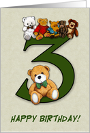 Third Birthday, Three Year Old Number Three with Teddy Bears card