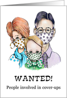 Coronavirus Encouragement Family Covering Up Masks Wanted Poster card