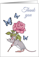 Thank You General For Kindness Mouse With Rose and Butterflies card