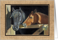 Any Occasion Blank Inside Horses At Barn Door Oil Pastel Art Painting card