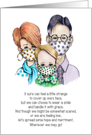 Coronavirus Encouragement Keep Smiling Family Wearing Masks Poem card