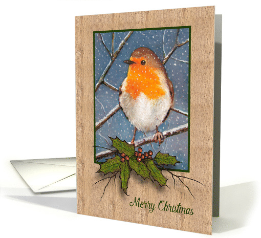 Merry Christmas English Robin with Snowflakes and Holly... (1645190)