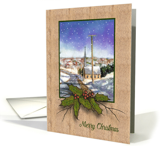 Merry Christmas Religious with Village Church in Falling... (1645534)