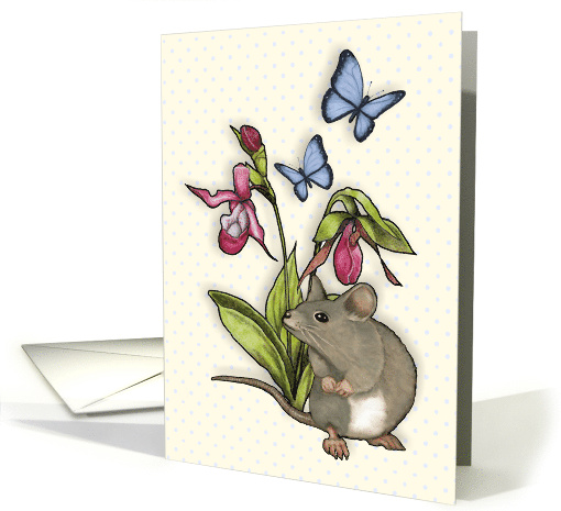 Mouse in the Garden Blank Inside Blue Butterflies... (1649824)