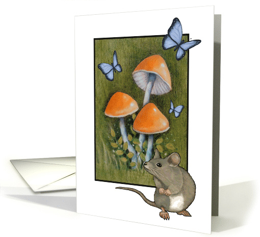Any Occasion Blank Inside Mouse and Mushrooms Butterflies... (1650628)