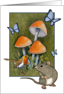 Nature Scene Any Occasion with Mushrooms Butterfly Bird and Mouse card