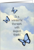Thank You to Wonderful Therapist with Blue Butterflies Against Sky card