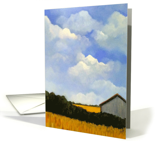 Any Occasion Blank Inside Painting Of Barn and Big Sky Clouds card