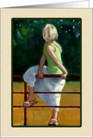 Blank Inside Painting Of Young Girl on Fence Looking Backwards card