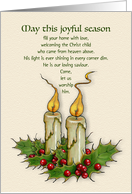 Christmas Religious with Two Flaming Candles and Christ Child Poem card