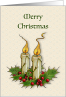 Merry Christmas General with Two Flaming Candles Holly and Berries card