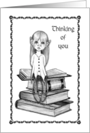 COVID Thinking of You with Pixie Girl Sitting on Books Magical Things card