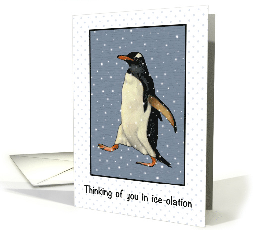 COVID Thinking of You in Isolation with Penguin in Falling Snow card