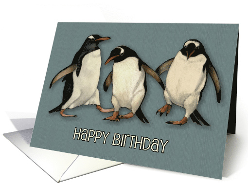 Happy Birthday Three Cute Penguins Color Pencil Art... (1659388)